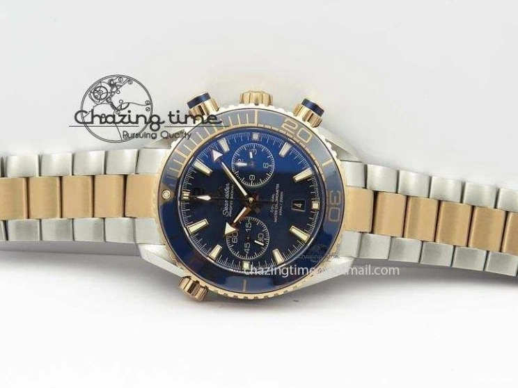 0209 FlexibleFit Seamaster Professional Chrono SS RG Blue Ceramic Blue Dial On SS RG Bracelet A 8211